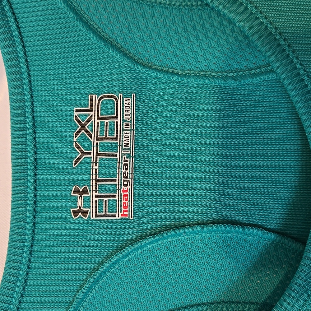 Under Armour Tank Top, YXXL, Fitted, Heat Gear, Teal, Blue, Green, Poly Blend - Picture 3 of 11